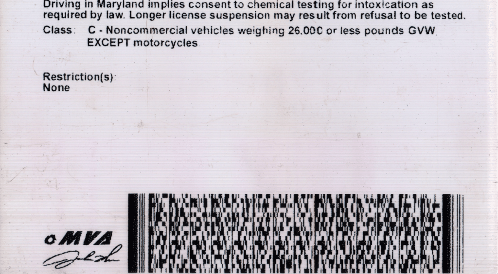 2D barcode on the back of an ID